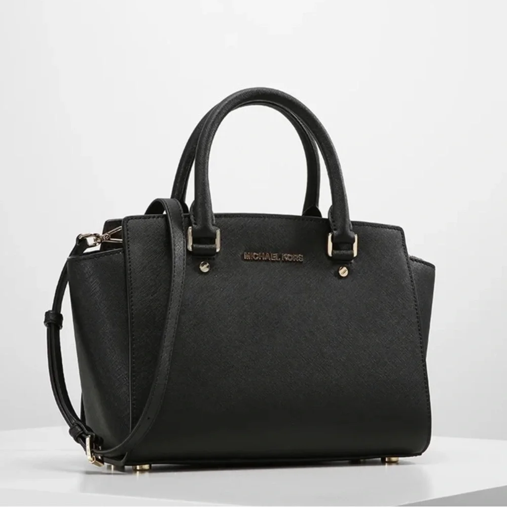 Michael Kors Black Selma Satchel Saffiano Leather Crossbody Bag